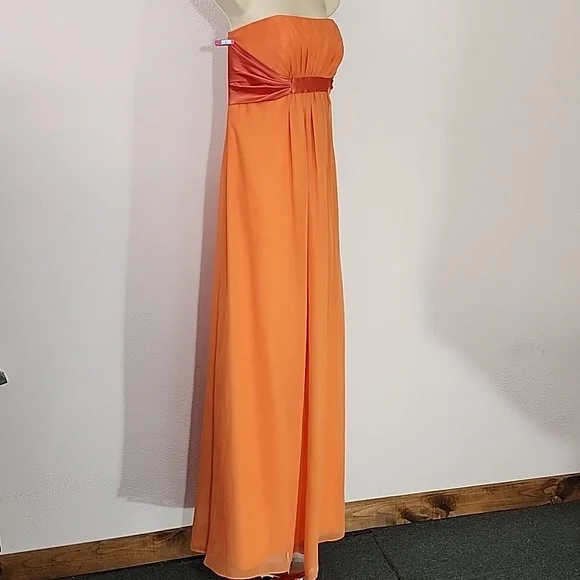 Expressions Dress Strapless Chiffon Overlay Maxi Orange Size 8 - Picture 5 of 17